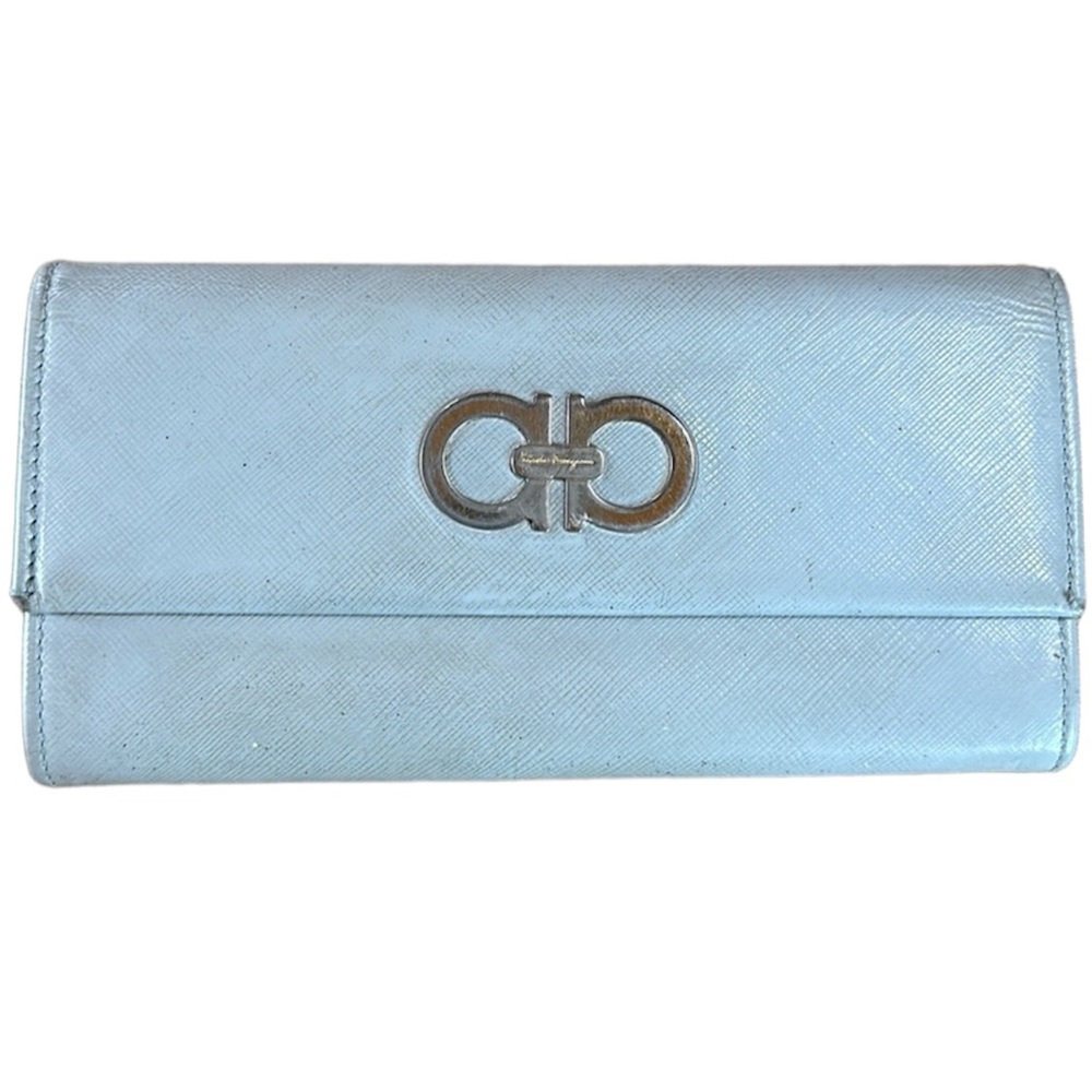 Salvatore Ferragamo Double Gancio Leather Continental Grey Wallet with COA